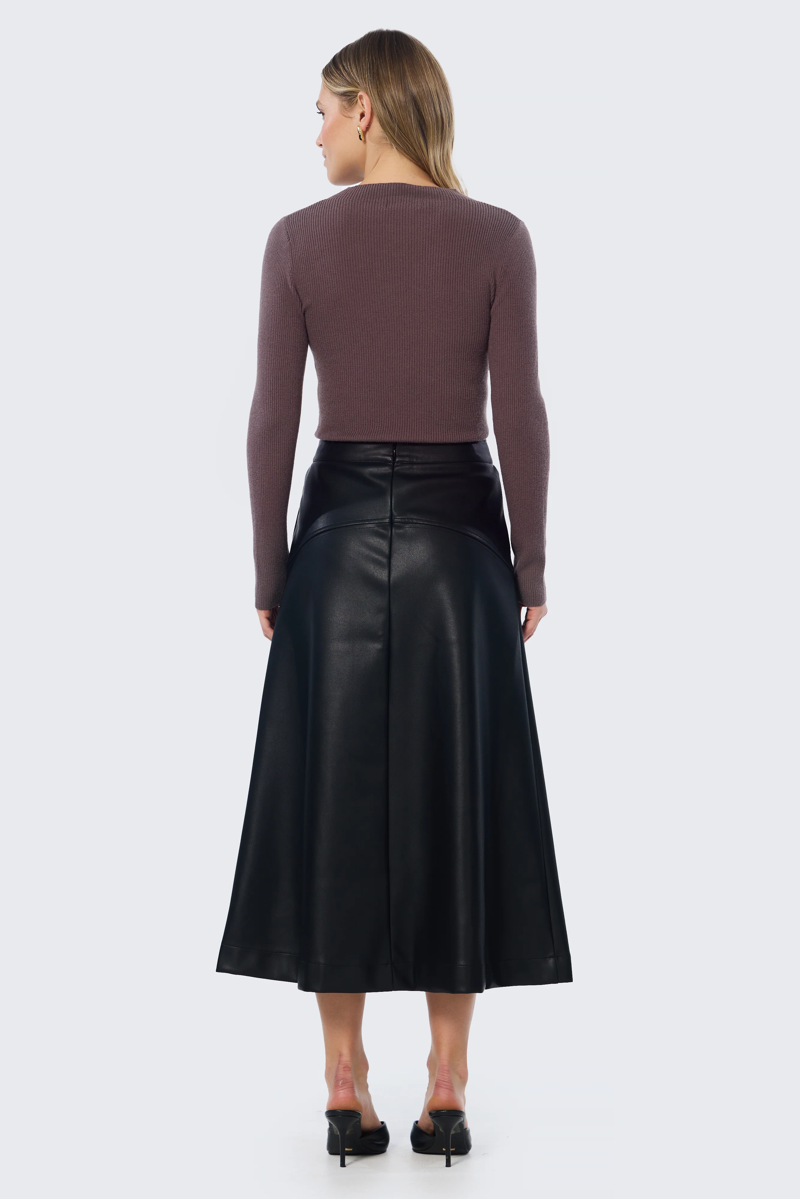 Vegan Leather A-Line Skirt - Black - Image 6