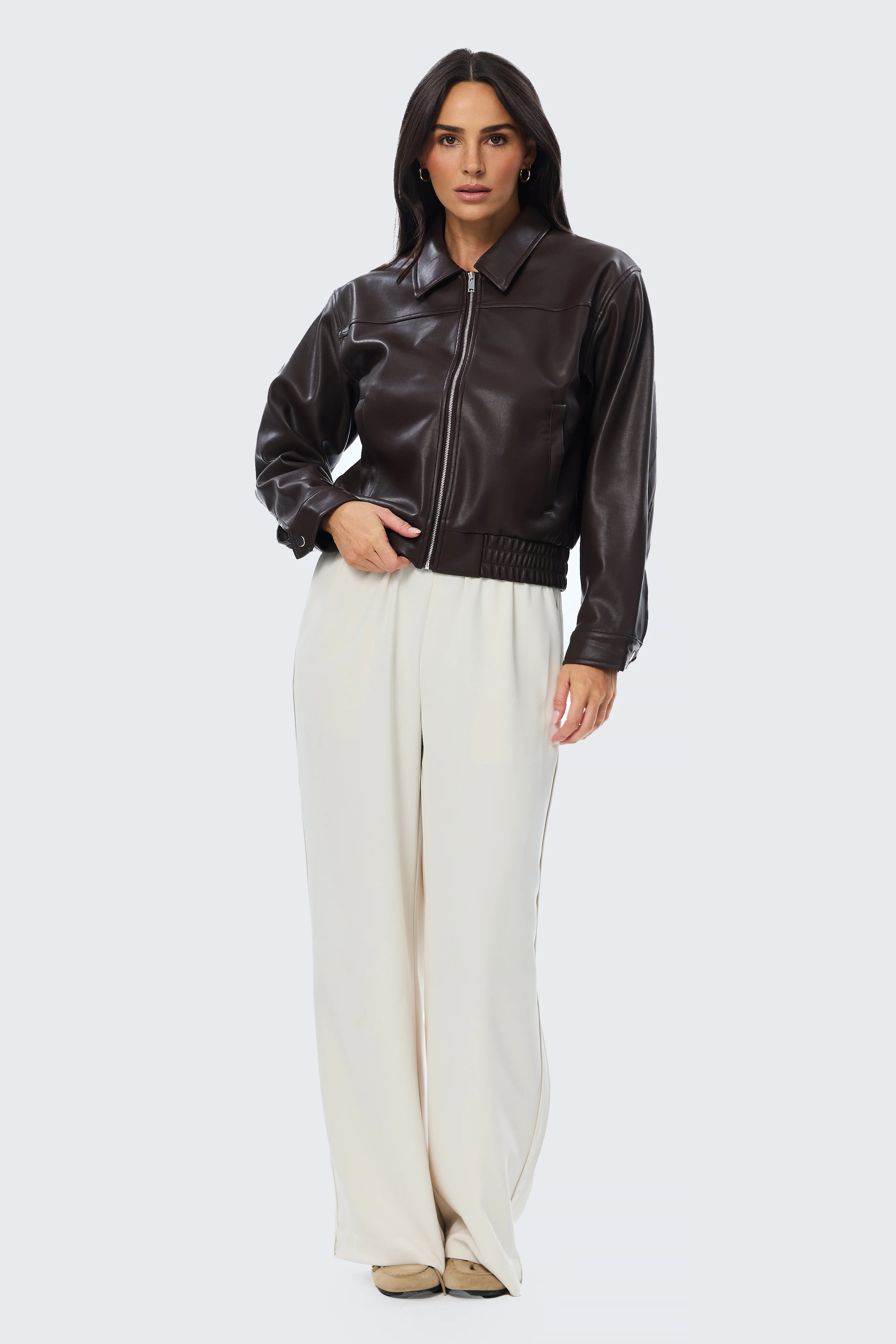 Vegan Leather Bomber Jacket - Dark Chocolate - Image 5