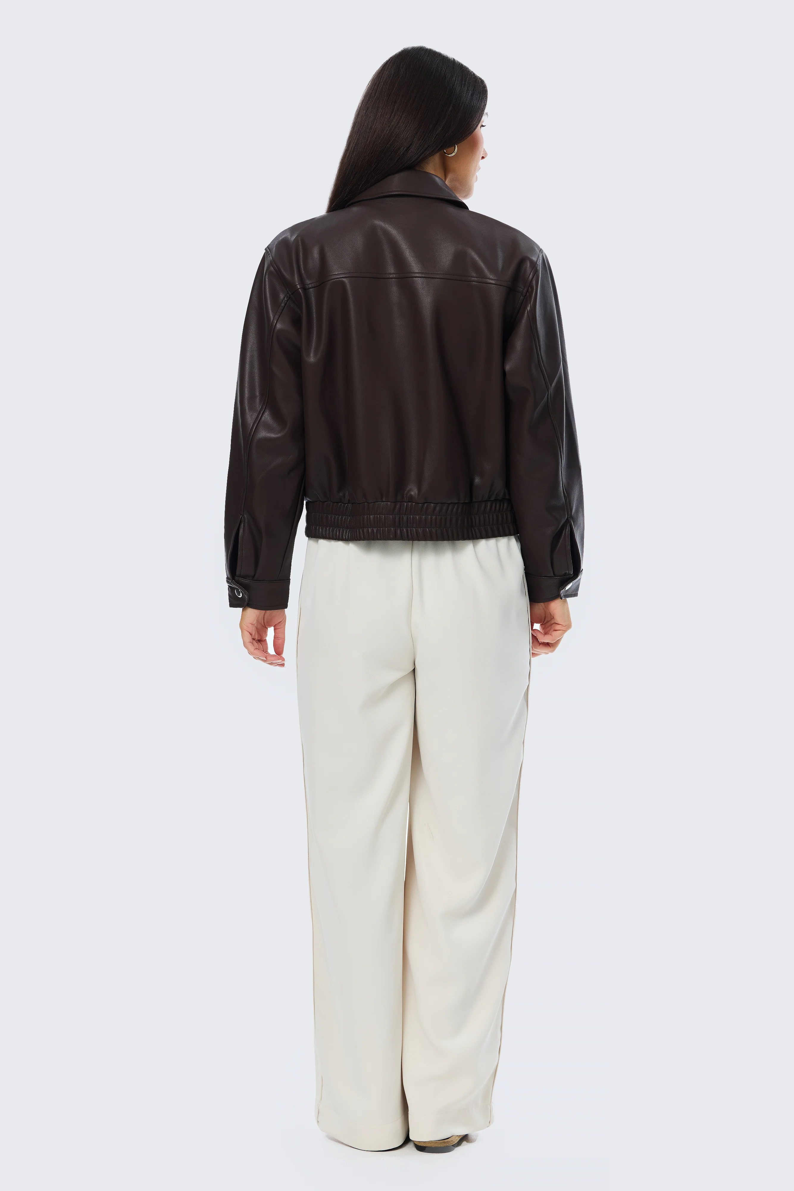 Vegan Leather Bomber Jacket - Dark Chocolate - Image 7
