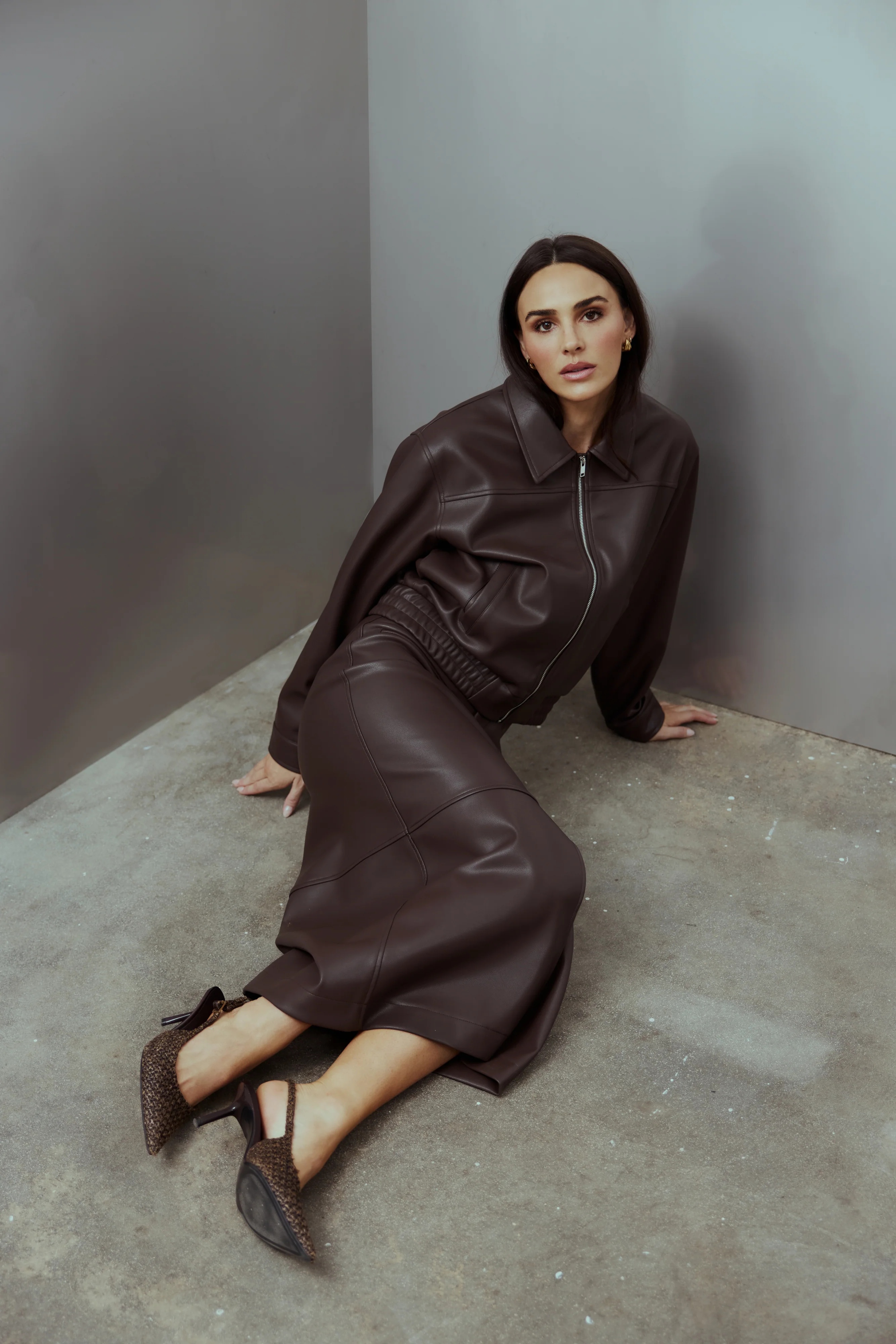 Vegan Leather Bomber Jacket - Dark Chocolate - Image 8