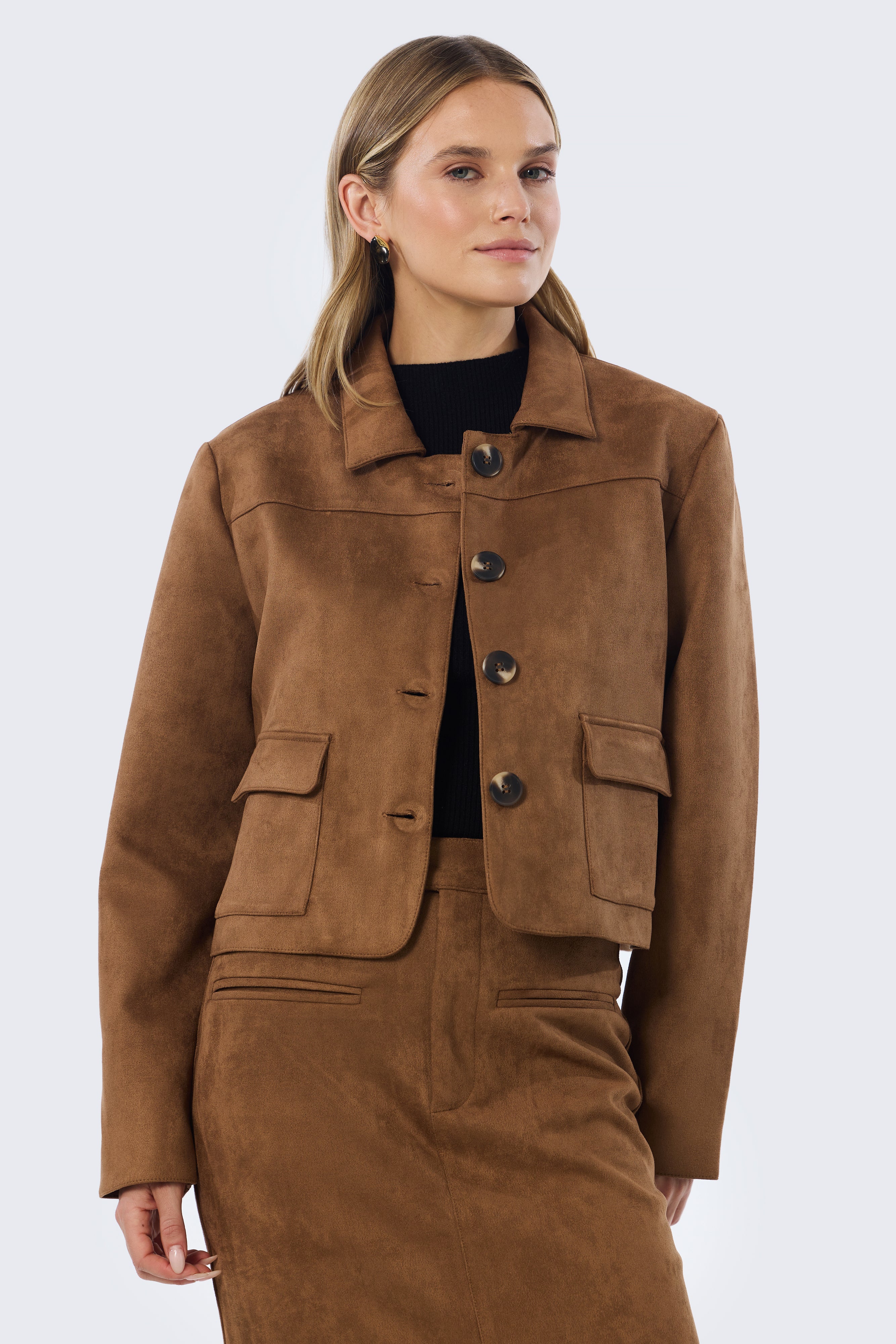 Vegan Suede Button-Through Jacket - Camel - Image 10