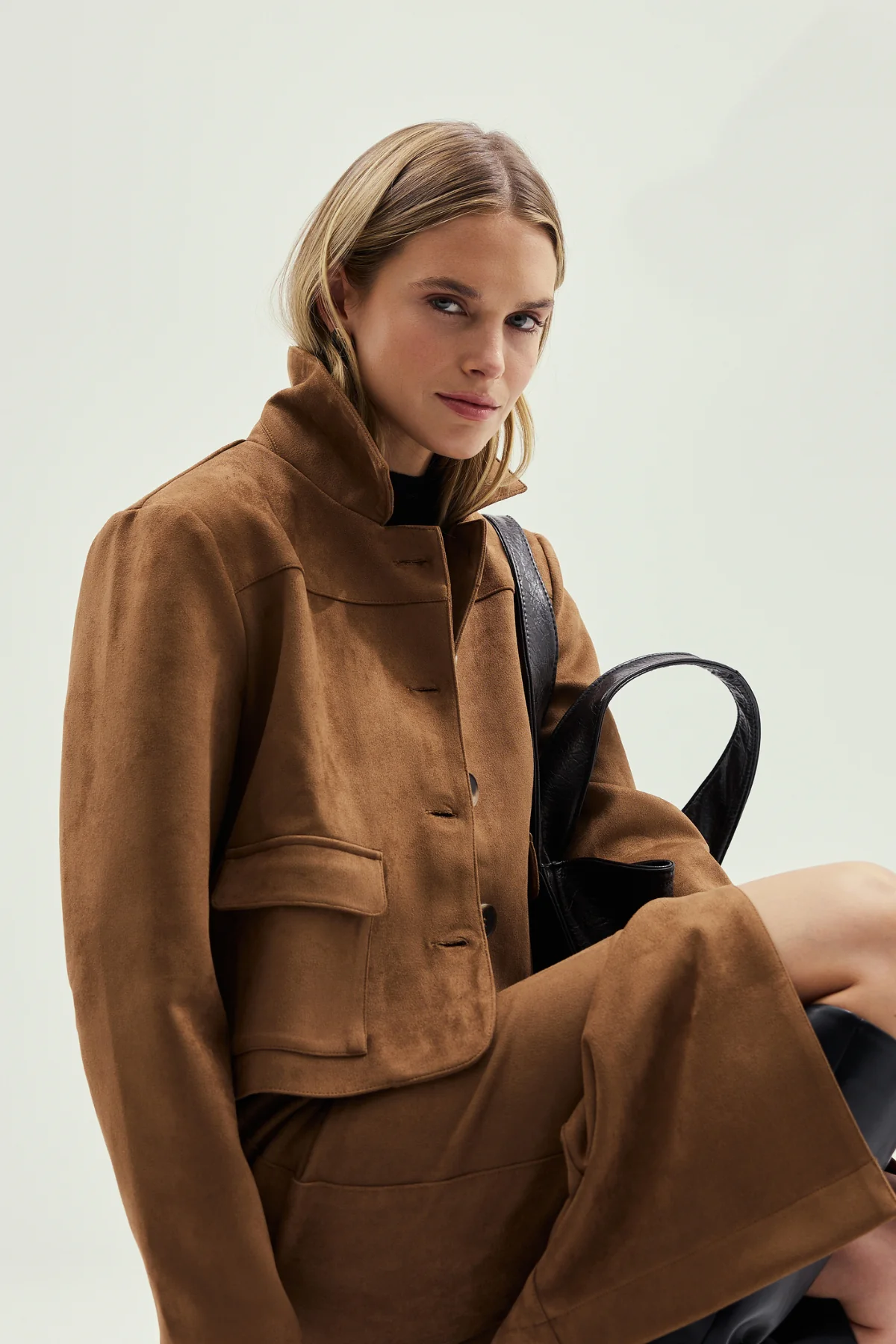Vegan Suede Button-Through Jacket - Camel - Image 12