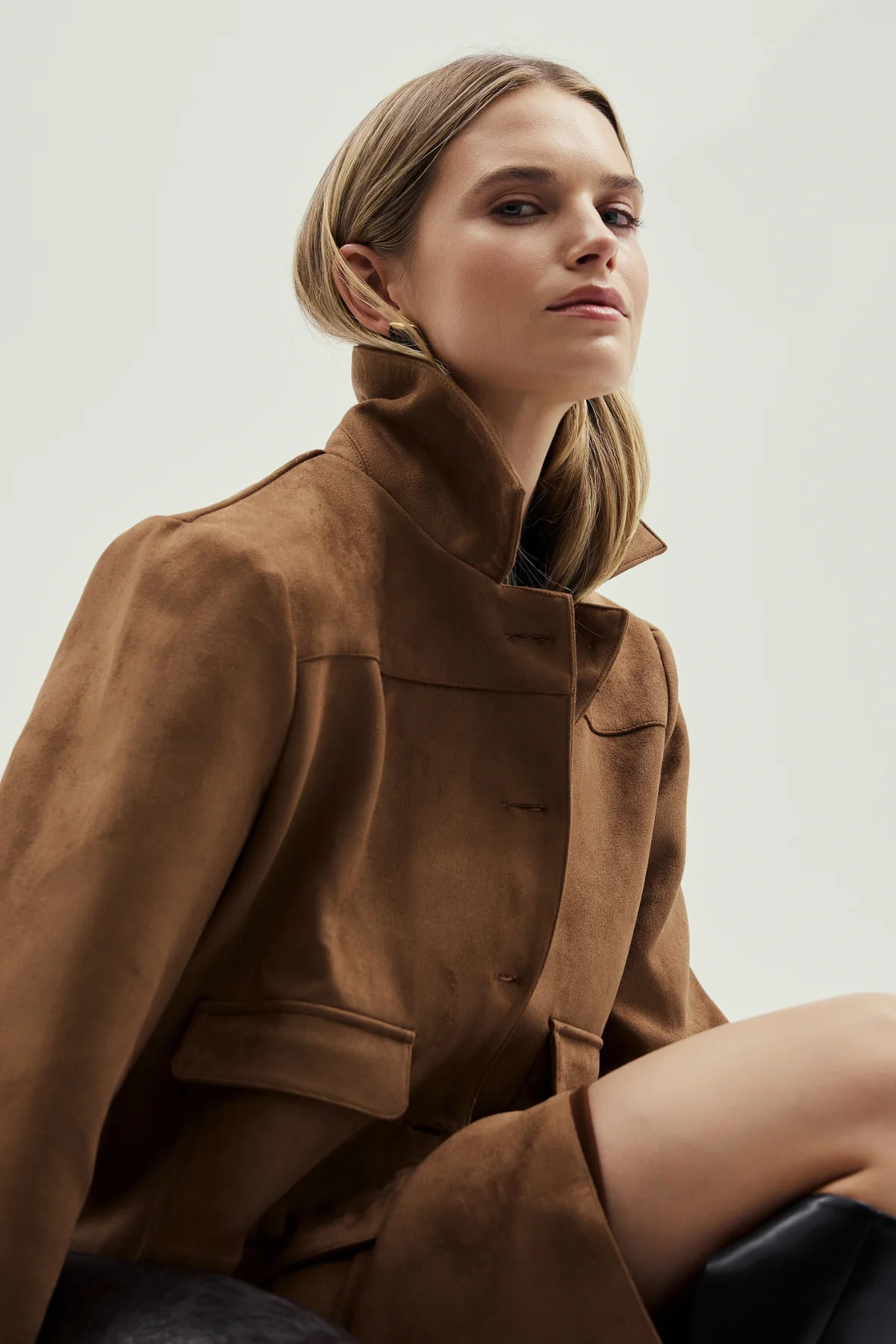 Vegan Suede Button-Through Jacket - Camel - Image 4