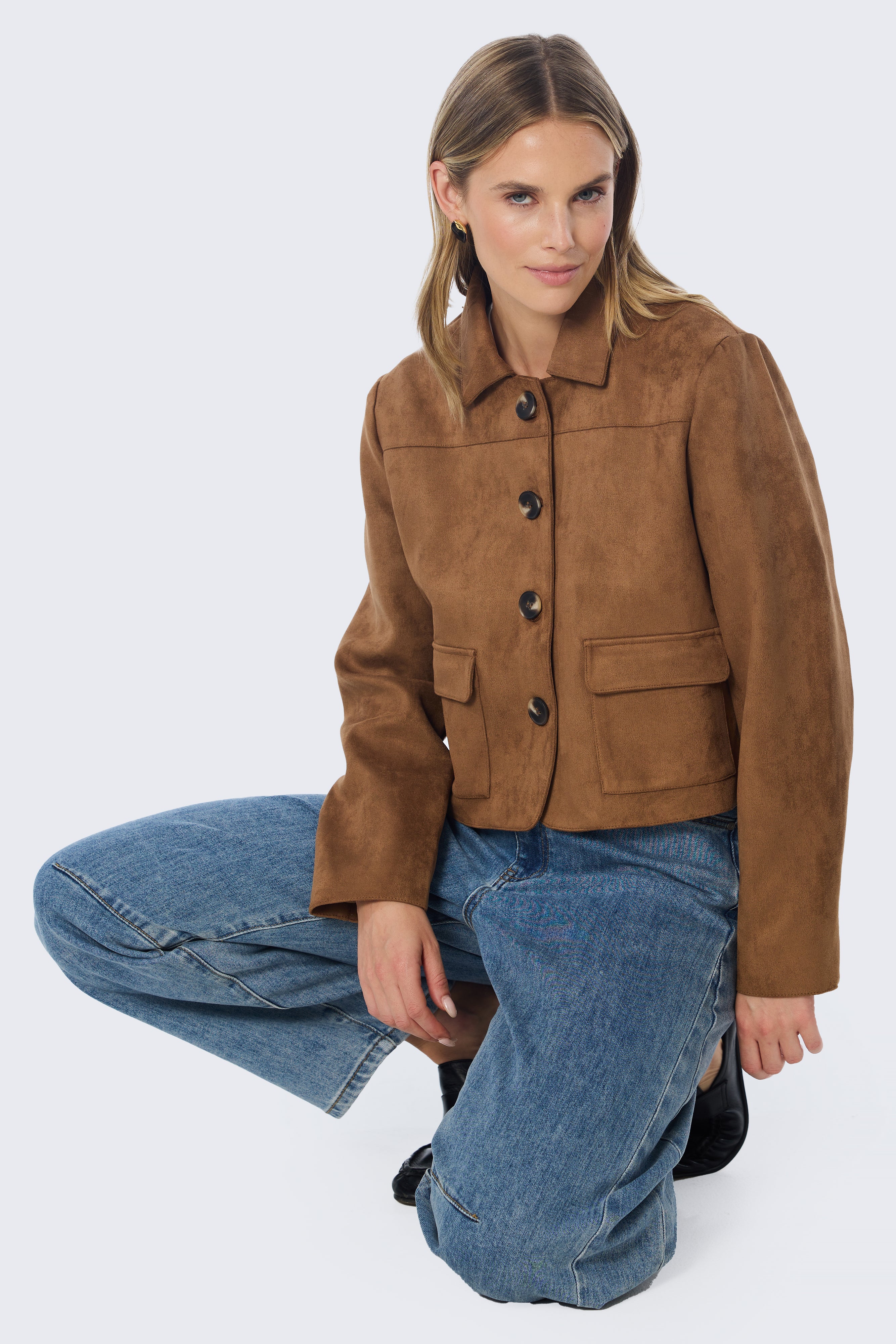 Vegan Suede Button-Through Jacket - Camel - Image 5