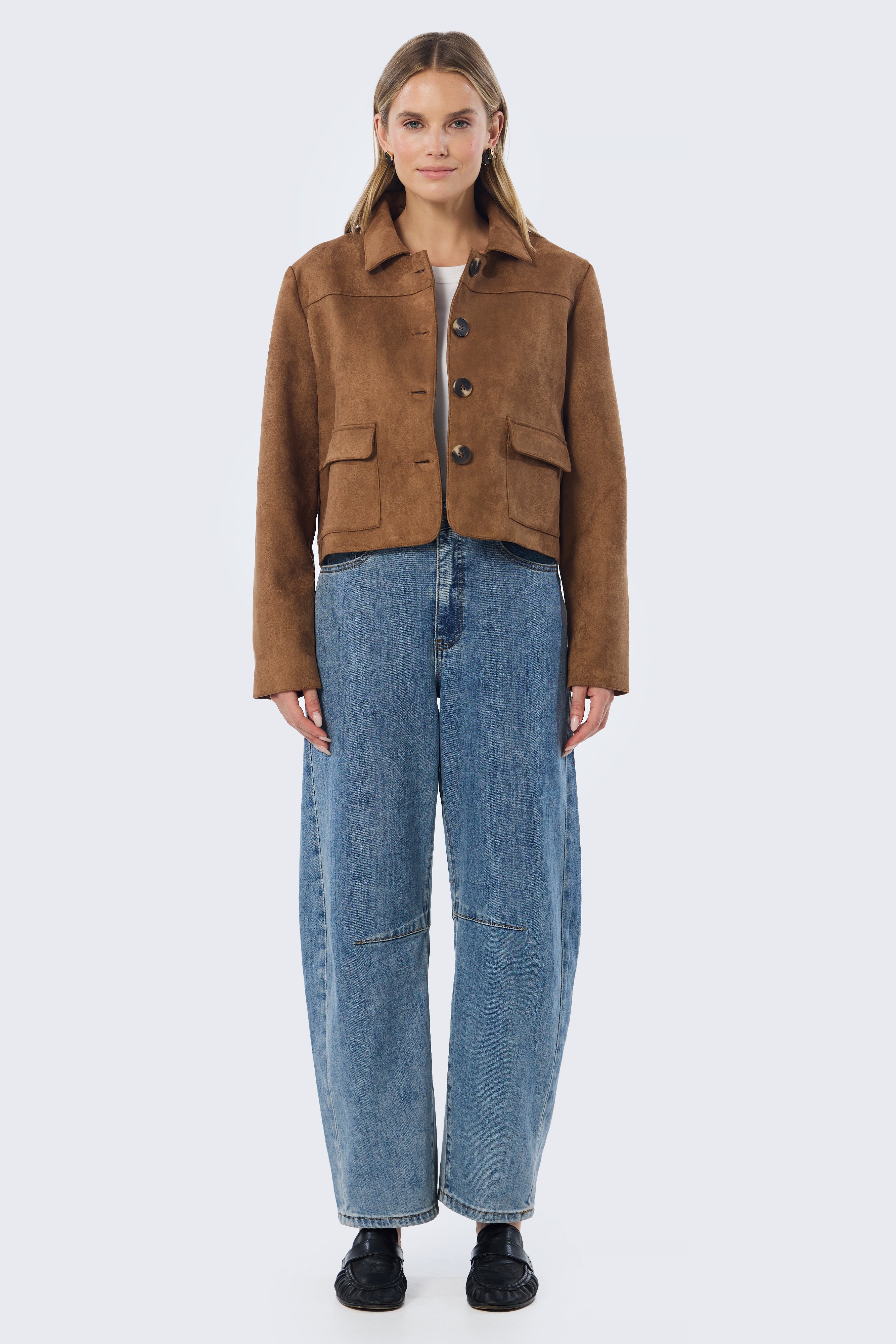 Vegan Suede Button-Through Jacket - Camel - Image 6