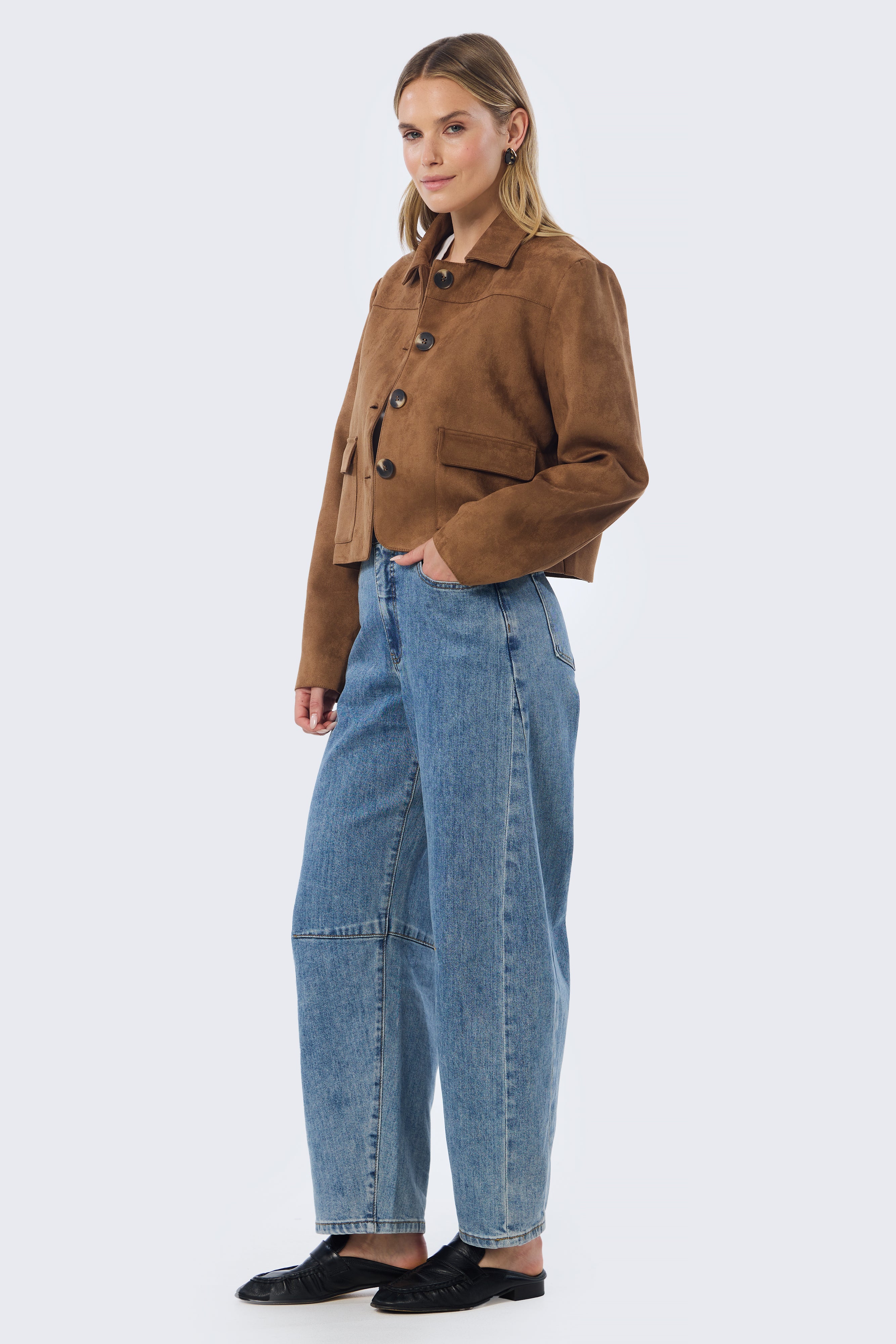 Vegan Suede Button-Through Jacket - Camel - Image 7
