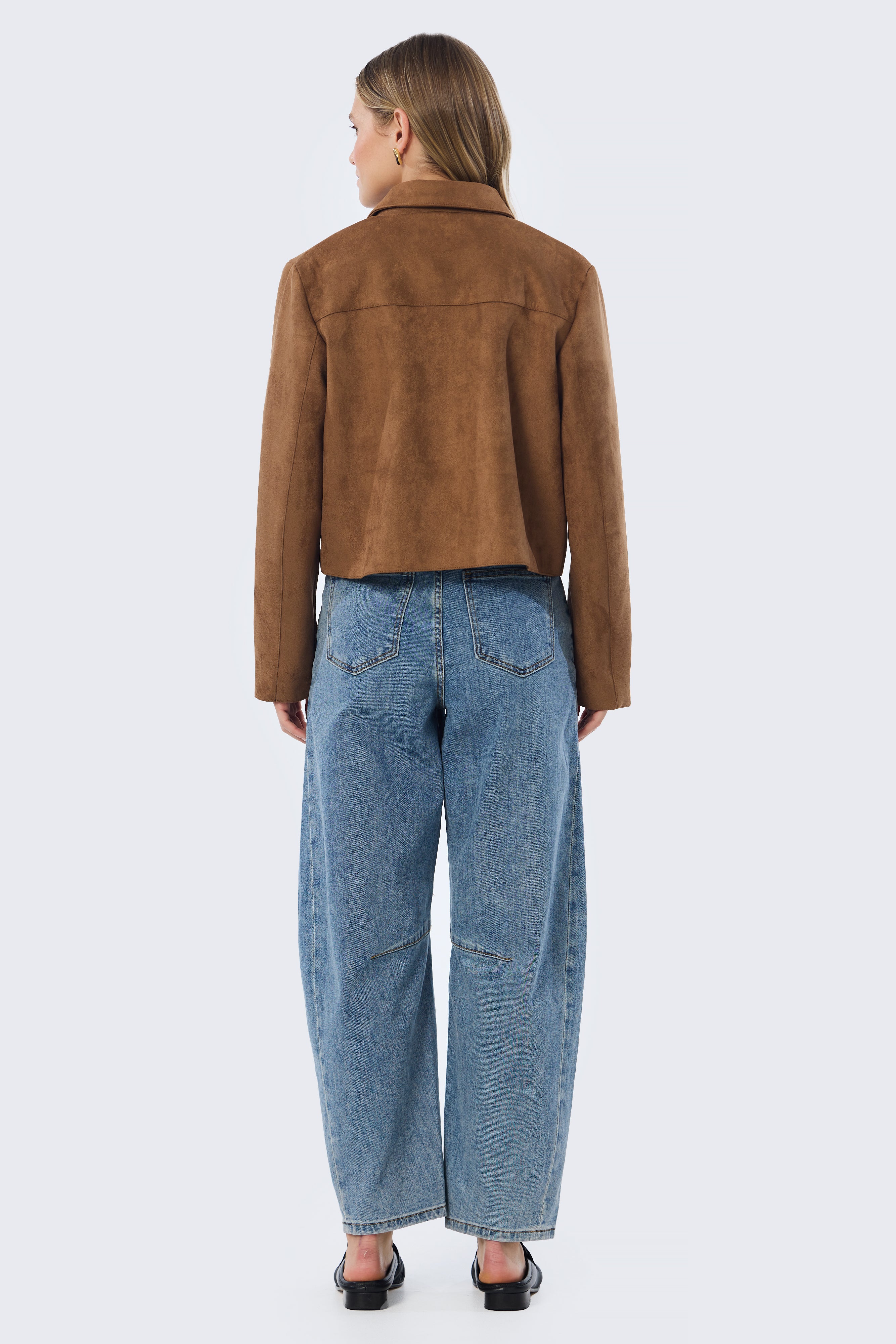 Vegan Suede Button-Through Jacket - Camel - Image 8