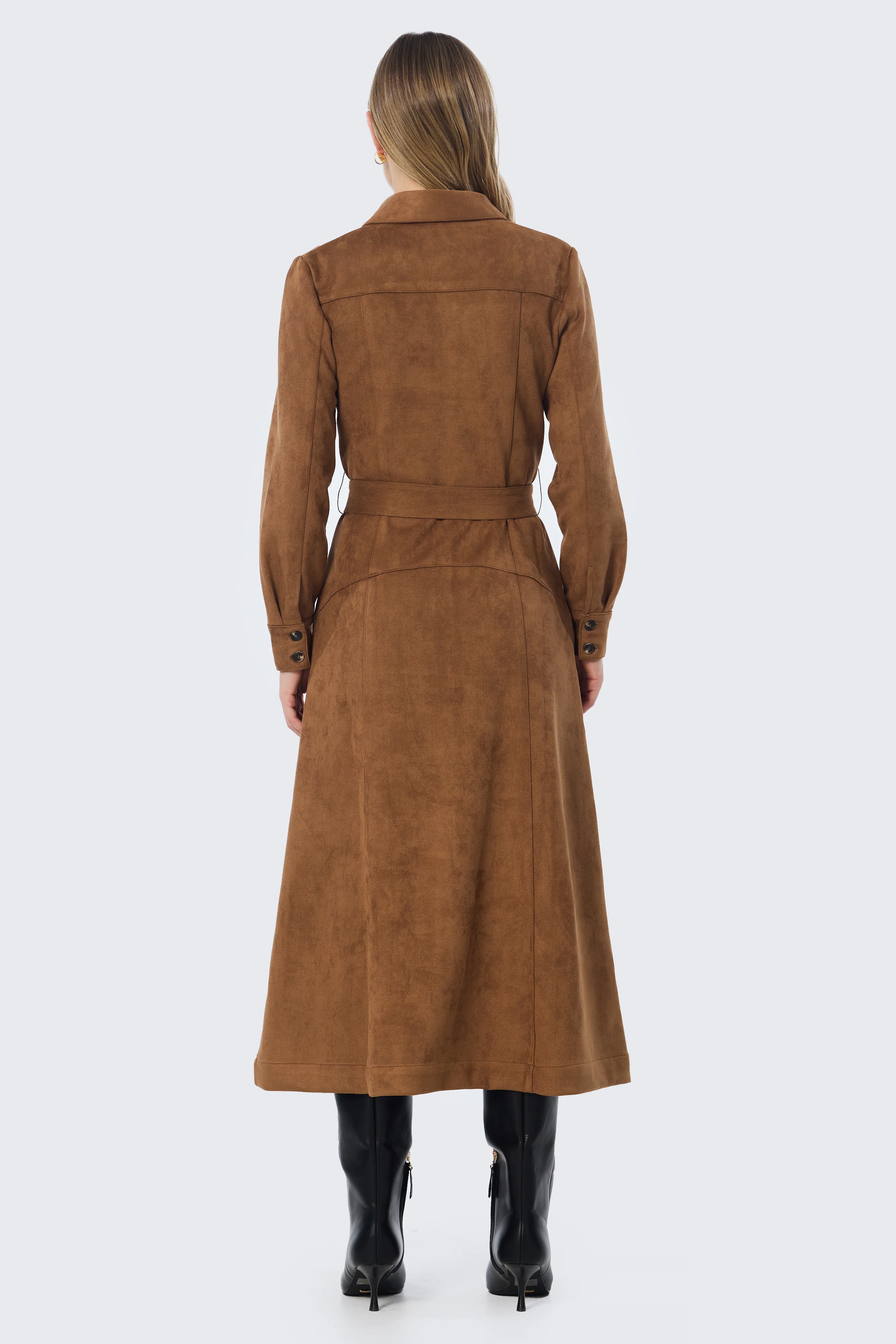 Vegan Suede Shirt Dress - Camel - Image 9