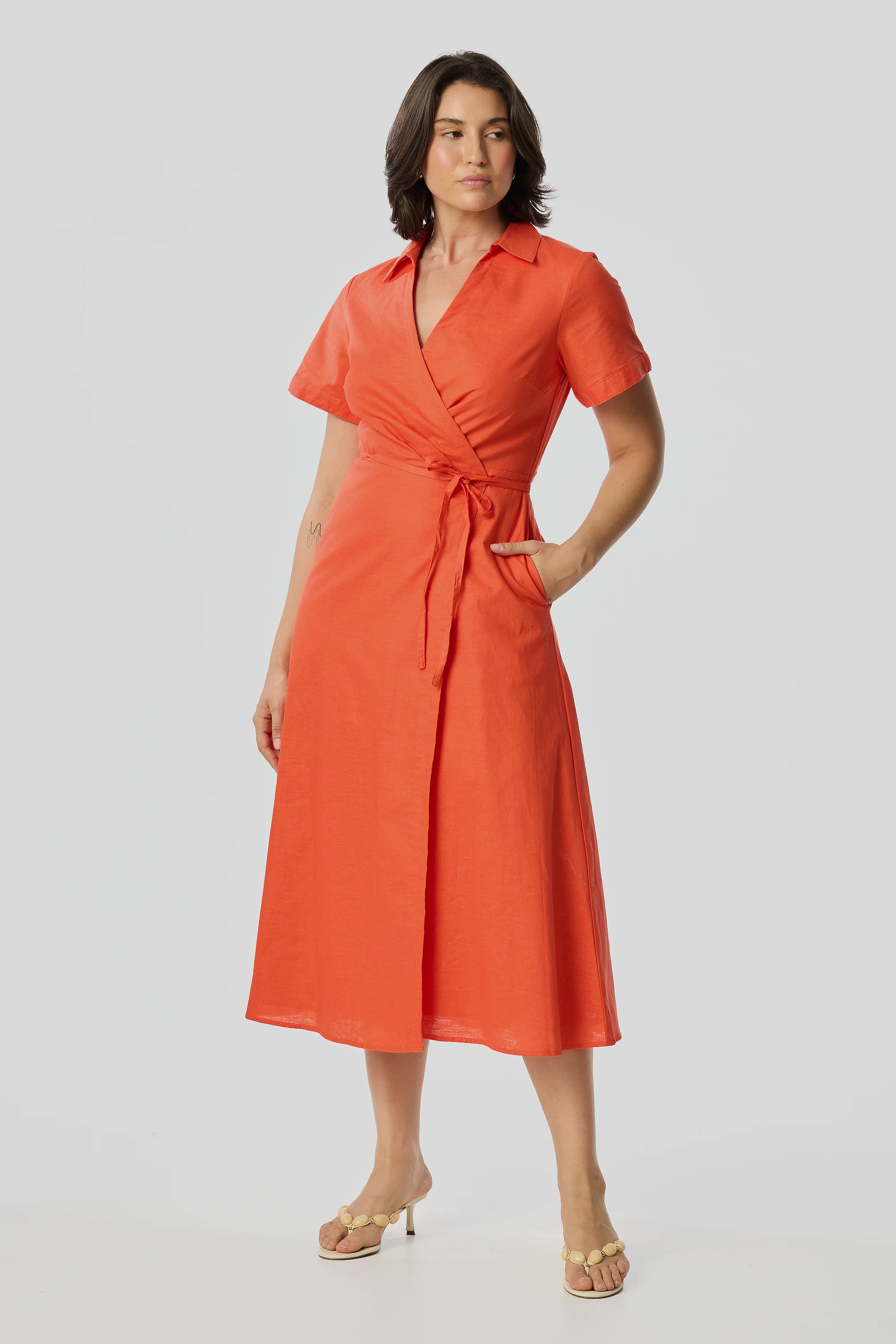 Wrap Shirt Dress - Flame - Image 3