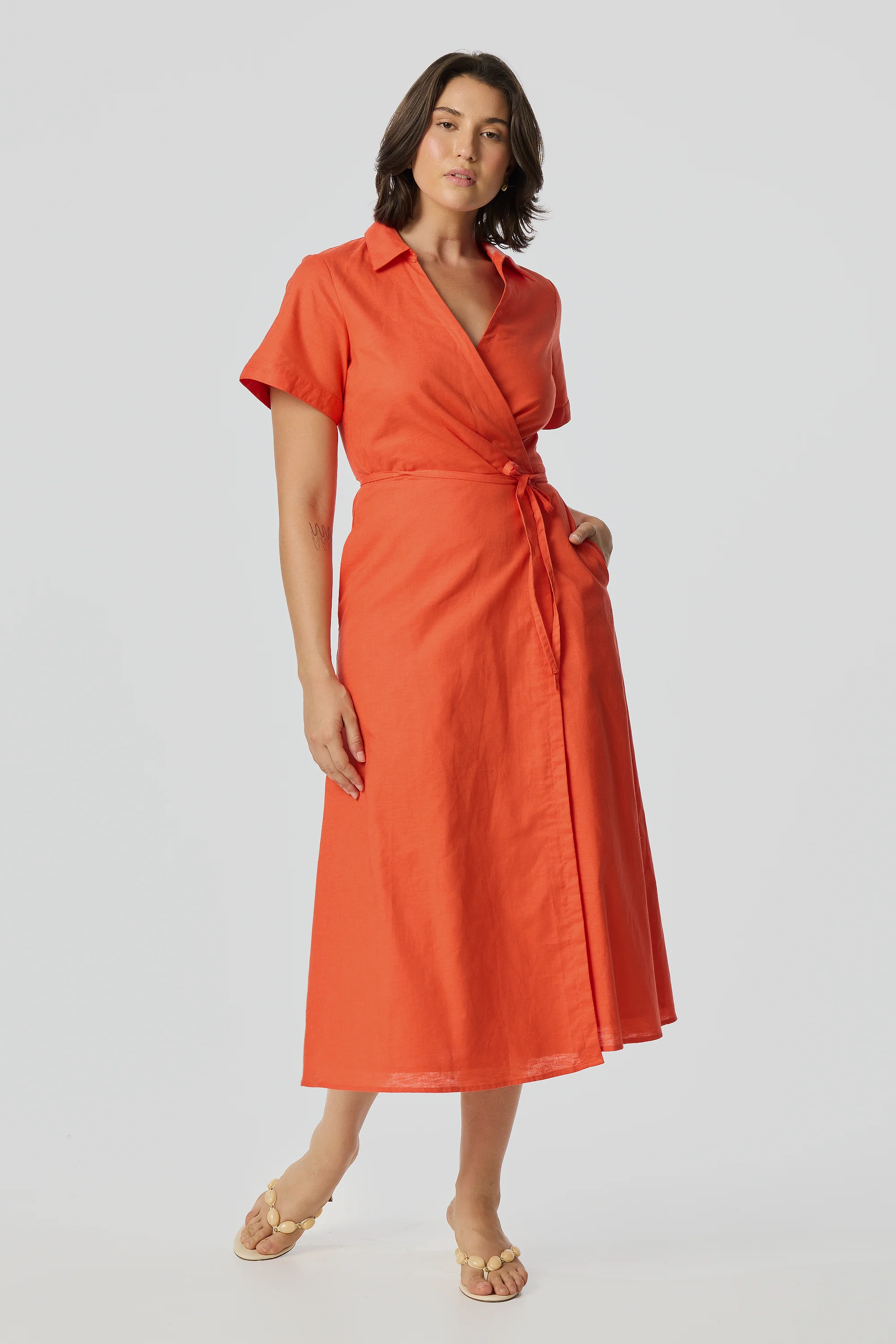 Wrap Shirt Dress - Flame - Image 4