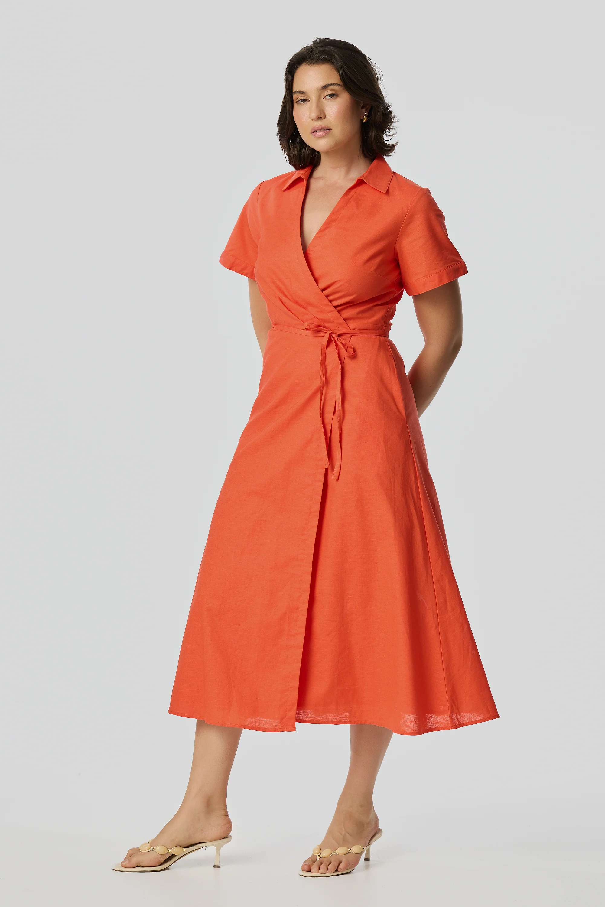 Wrap Shirt Dress - Flame - Image 6